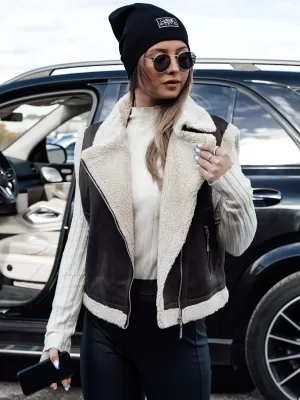 Telovnik DSTREET WOOLZIP TY4746 ČERNÁ/KARAMELOVÁ ČRNA/RJAVA