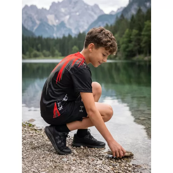  Otroška premium funkcionalna majica ALTISPORT VOJ/ALK006TR01 ČRNA/RDEČA 