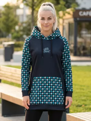 Ženski funkcionalni podaljšani pulover premium ALTISPORT VOJ/ALW048MI03 ČRNA IN MODRA