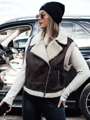Telovnik DSTREET WOOLZIP TY4746 ČERNÁ/KARAMELOVÁ ČRNA/RJAVA