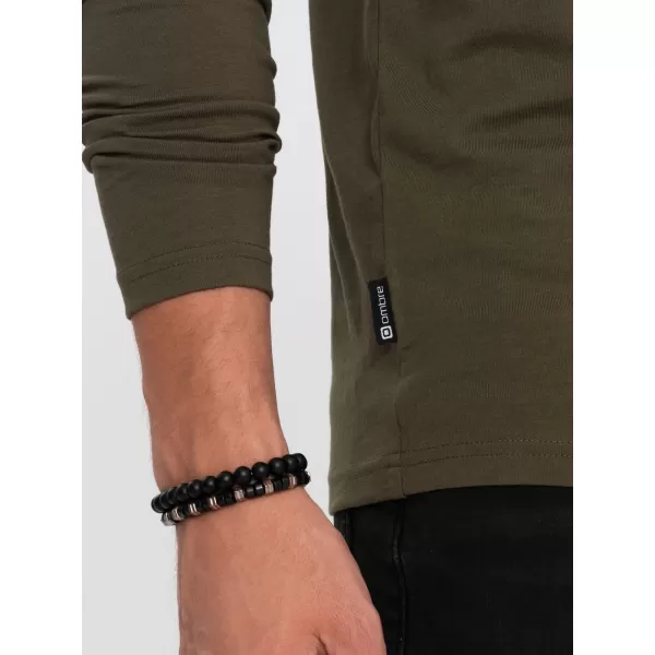  Moška T -majica z dolgim ​​rokavom OMBRE OM-LSBL-0106 TEMNA OLJKA 