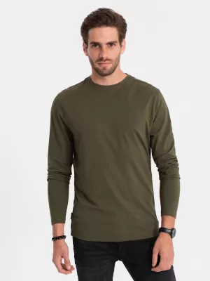 Moška T -majica z dolgim ​​rokavom OMBRE OM-LSBL-0106 TEMNA OLJKA