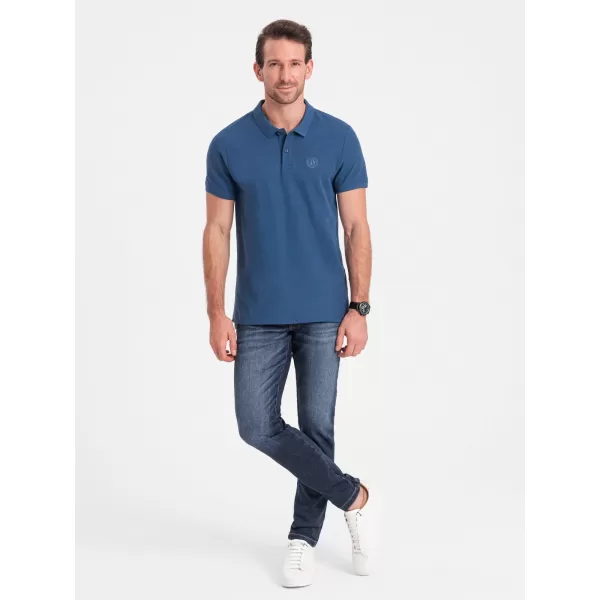  Moška T -majica z ovratnikom OMBRE S1374 TEMNO MODRA 