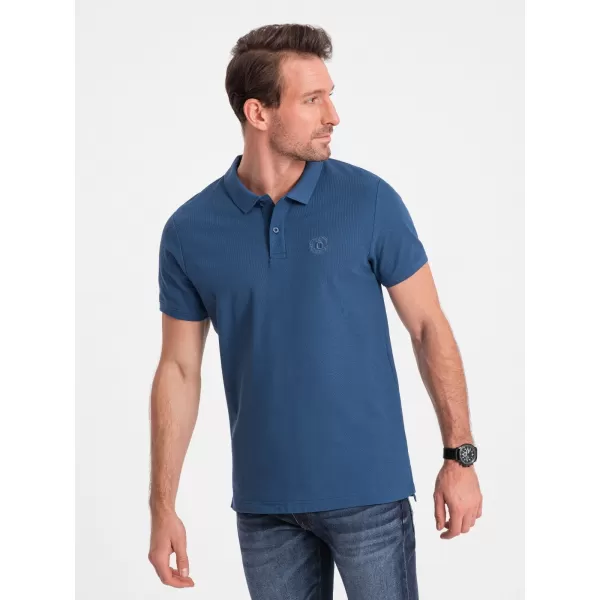  Moška T -majica z ovratnikom OMBRE S1374 TEMNO MODRA 