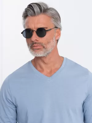 Moška T -majica z dolgim ​​rokavom OMBRE OM-LSBL-0108 MODRI ​​DENIM