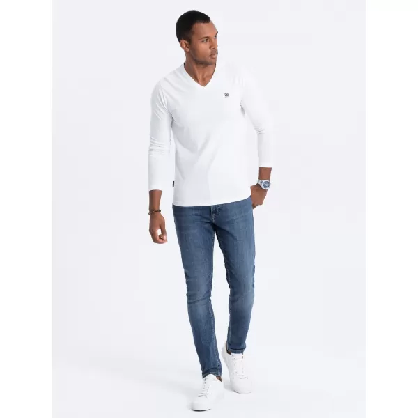  Moška T -majica z dolgim ​​rokavom OMBRE OM-LSCL-0110 BELA 