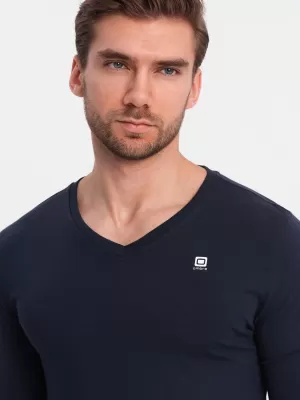 Moška T -majica z dolgim ​​rokavom OMBRE OM-LSCL-0110 MORNARSKO MODRO