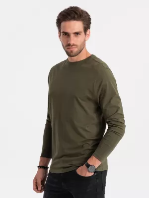 Moška T -majica z dolgim ​​rokavom OMBRE OM-LSBL-0106 TEMNA OLJKA