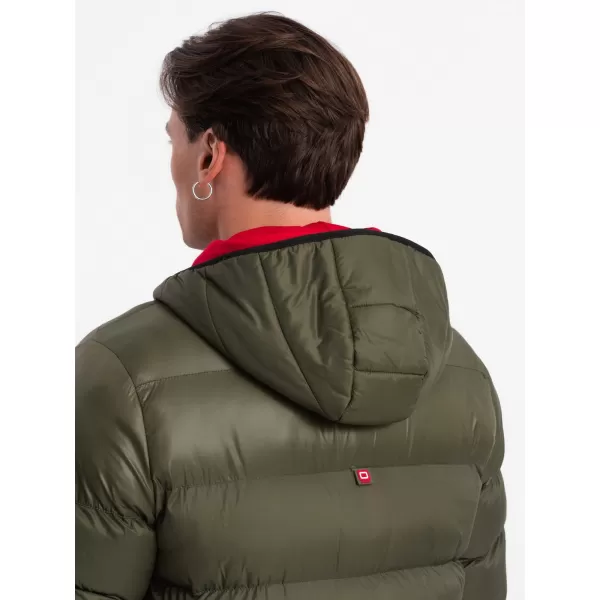  Moška zimska jakna OMBRE OM-JAHP-0145 TEMNO OLJČNO ZELENO 