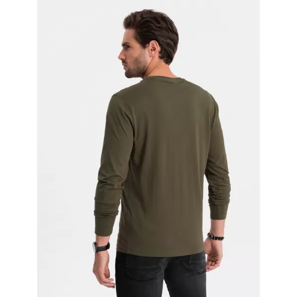  Moška T -majica z dolgim ​​rokavom OMBRE OM-LSBL-0106 TEMNA OLJKA 
