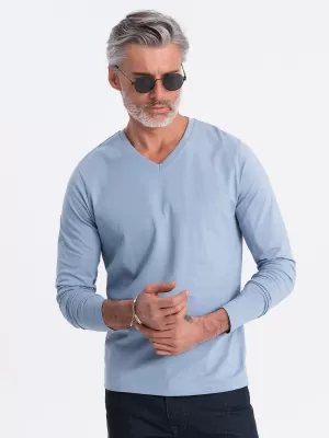 Moška T -majica z dolgim ​​rokavom OMBRE OM-LSBL-0108 MODRI ​​DENIM
