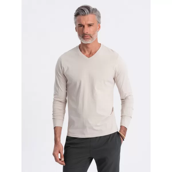  Moška T -majica z dolgim ​​rokavom OMBRE OM-LSBL-0108 LAHKA BEŽ 