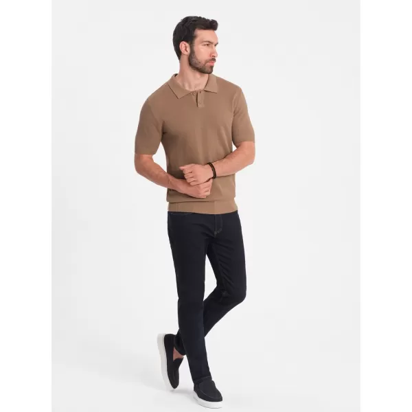  Moška T -majica z ovratnikom OMBRE OM-POSS-0117 SVETLO RJAVA 