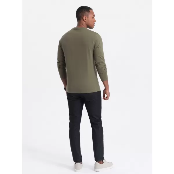  Moška T -majica z dolgim ​​rokavom OMBRE OM-LSBL-0108 TEMNA OLJKA 