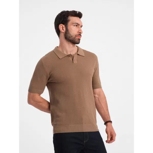  Moška T -majica z ovratnikom OMBRE OM-POSS-0117 SVETLO RJAVA 