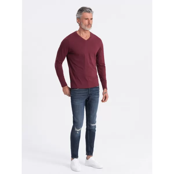  Moška T -majica z dolgim ​​rokavom OMBRE OM-LSBL-0108 MAROON 