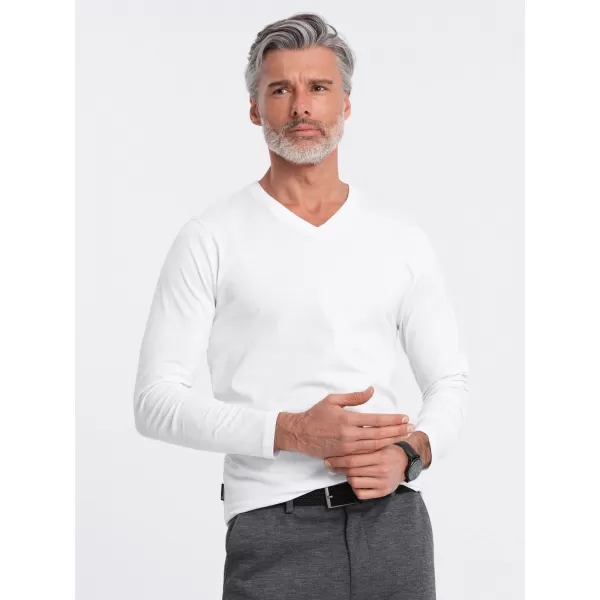  Moška T -majica z dolgim ​​rokavom OMBRE OM-LSBL-0108 BELA 