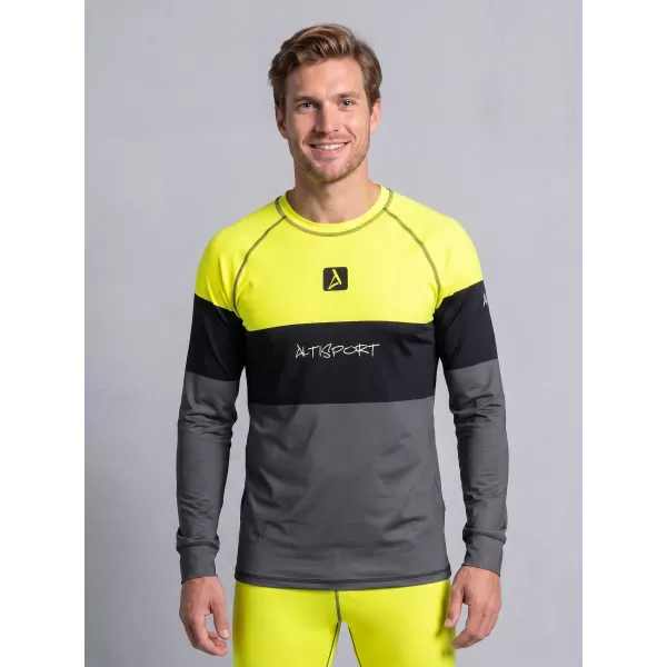  Moška premium termo majica z dolgimi rokavi ALTISPORT VOJ/ALM051TER01 NEON RUMENA/SIVA 