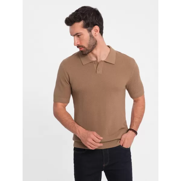  Moška T -majica z ovratnikom OMBRE OM-POSS-0117 SVETLO RJAVA 