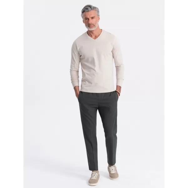  Moška T -majica z dolgim ​​rokavom OMBRE OM-LSBL-0108 LAHKA BEŽ 