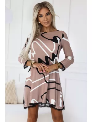 Ženski pulover NUMOCO 577-1 BEŽ S ČRNO -BELIM VZORCEM