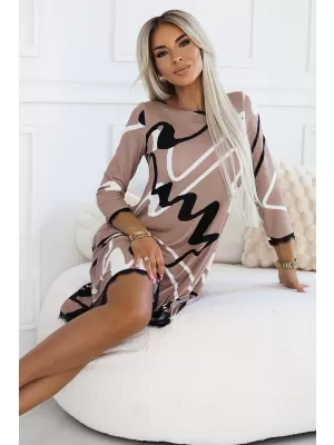 Ženski pulover NUMOCO 577-1 BEŽ S ČRNO -BELIM VZORCEM
