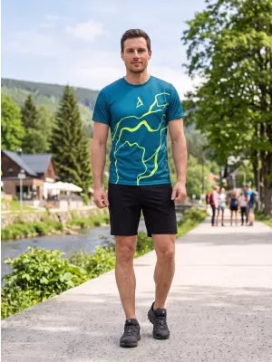 Moška premium funkcionalna majica s kratkimi rokavi ALTISPORT VOJ/ALM073TR01 MORNARSKO-FLUO RUMENA