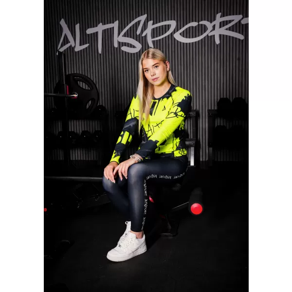  Ženska premium funkcionalna majica z dolgimi rokavi ALTISPORT VOJ/ALW076TR03 ČRNA/FLUO RUMENA 