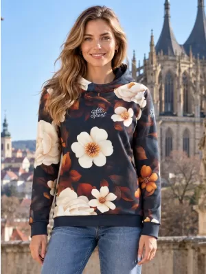 Ženski vrhunski funkcionalni pulover ALTISPORT VOJ/ALW097MI01 BELO-ORANŽNI CVETOVI