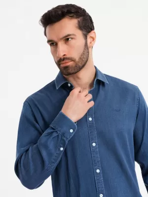 Srajca OMBRE OM-SHDS-0180 TEMNO MODRA