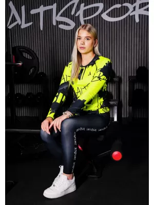 Ženska premium funkcionalna majica z dolgimi rokavi ALTISPORT VOJ/ALW076TR03 ČRNA/FLUO RUMENA