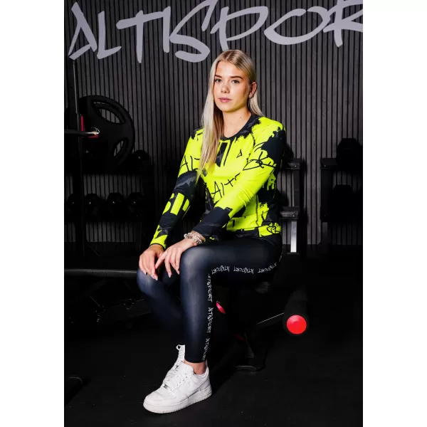  Ženska premium funkcionalna majica z dolgimi rokavi ALTISPORT VOJ/ALW076TR03 ČRNA/FLUO RUMENA 