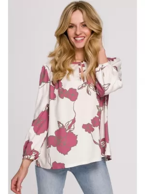 Ženska bluza MAKOVER K099 BÍLÁ//RŮŽOVÁ BELA/ROZA