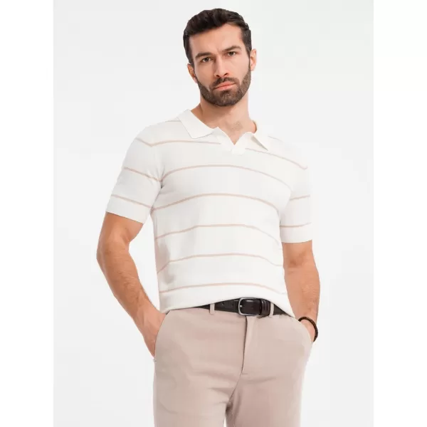  Moška T -majica z ovratnikom OMBRE OM-POSS-0145 BELA IN BEŽ 