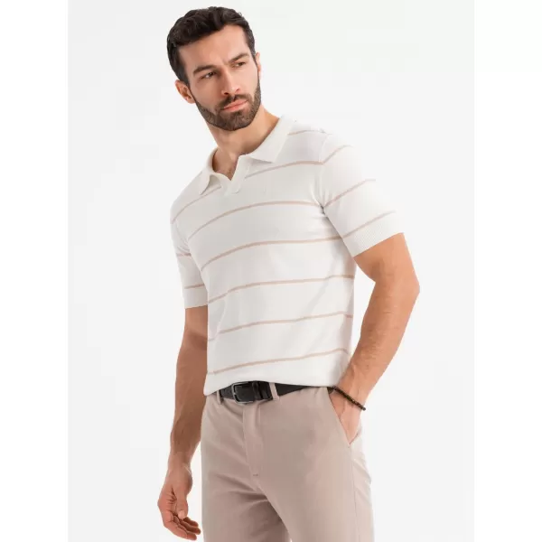  Moška T -majica z ovratnikom OMBRE OM-POSS-0145 BELA IN BEŽ 