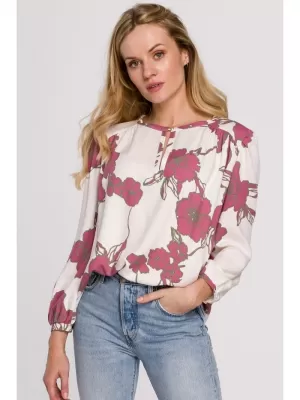 Ženska bluza MAKOVER K099 BÍLÁ//RŮŽOVÁ BELA/ROZA