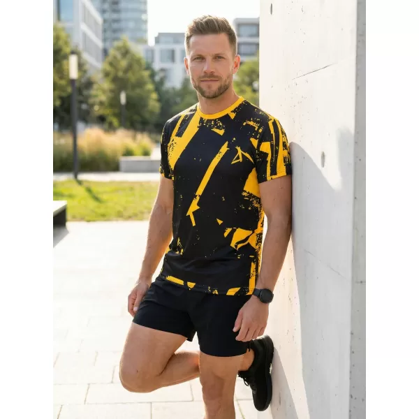  Moška premium funkcionalna majica s kratkimi rokavi ALTISPORT VOJ/ALM079TR01 ČRNA IN RUMENA 