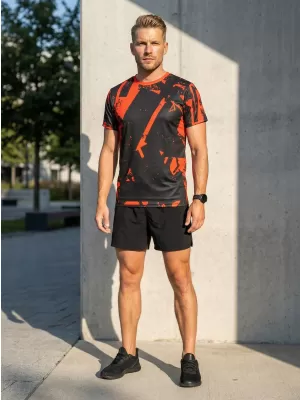 Moška premium funkcionalna majica s kratkimi rokavi ALTISPORT VOJ/ALM079TR01 ČRNA IN RDEČA