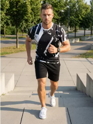 Moška premium funkcionalna majica s kratkimi rokavi ALTISPORT VOJ/ALM079TR01 ČRNO-BELO