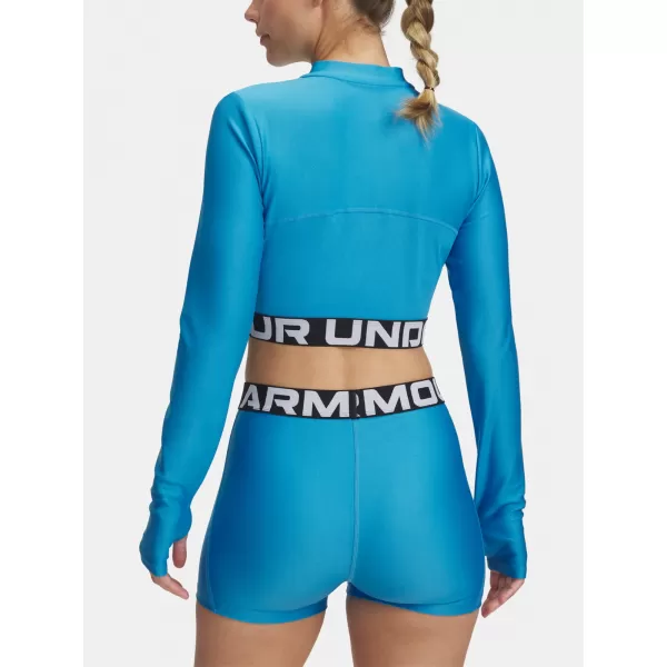  Ženska majica s kratkimi rokavi UNDER ARMOUR HEATGEAR RIB 1/4 ZIP LS 1388692-453 MODRA 