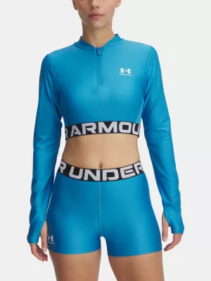 Ženska majica s kratkimi rokavi UNDER ARMOUR HEATGEAR RIB 1/4 ZIP LS 1388692-453 MODRA