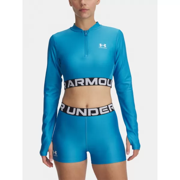  Ženska majica s kratkimi rokavi UNDER ARMOUR HEATGEAR RIB 1/4 ZIP LS 1388692-453 MODRA 