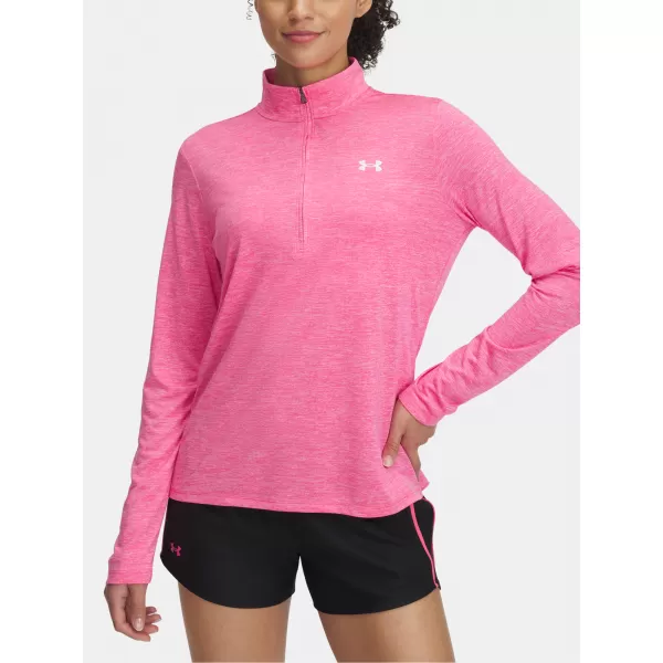 Ženska majica s kratkimi rokavi UNDER ARMOUR TECH 1/2 ZIP- TWIST 1384225-672 ROZA 