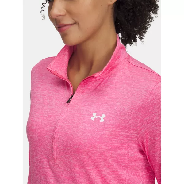  Ženska majica s kratkimi rokavi UNDER ARMOUR TECH 1/2 ZIP- TWIST 1384225-672 ROZA 