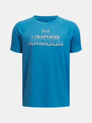 Fantovska majica s kratkimi rokavi UNDER ARMOUR TECH SPLIT WORDMARK SS 1383010-452 MODRA