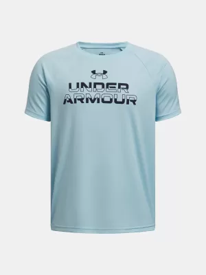 Fantovska majica s kratkimi rokavi UNDER ARMOUR TECH SPLIT WORDMARK SS 1383010-494 MODRA