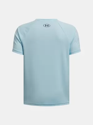 Fantovska majica s kratkimi rokavi UNDER ARMOUR TECH SPLIT WORDMARK SS 1383010-494 MODRA