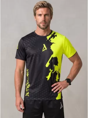 Moška premium funkcionalna majica s kratkimi rokavi ALTISPORT VOJ/ALM112TR01 ČRNO-FLUO RUMENA