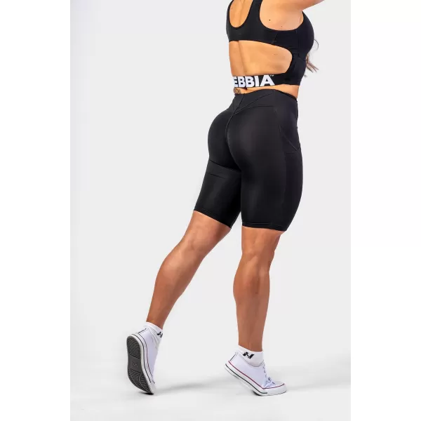  GYM THERAPY 628 ČRNE kolesarske kratke hlače Nebbia z 10-palčnim visokim pasom 