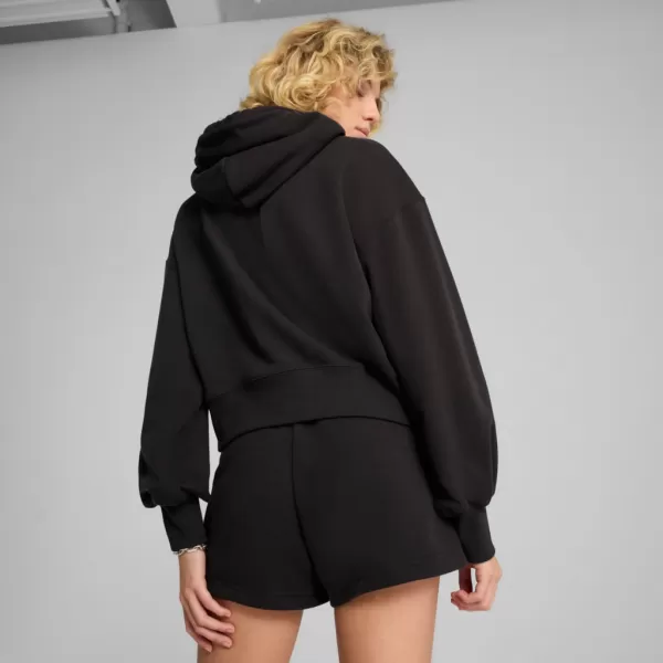  Damske trenirke PUMA WARDROBE ESS RELAXED CROPPED HOODIE TR 629746-01 ČRN 